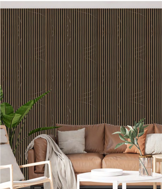 Gold fluted panel lounge wall — Carbon Series MN-64 by Rosewood Interio, Mumbai