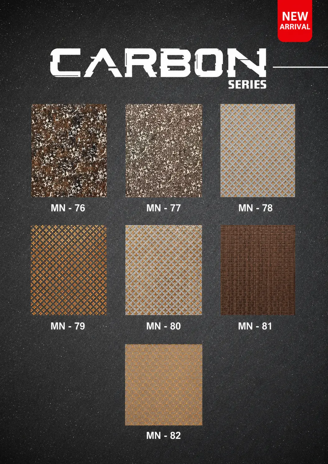 Carbon Series — MN-76 to MN-82 charcoal wall panel colour catalog